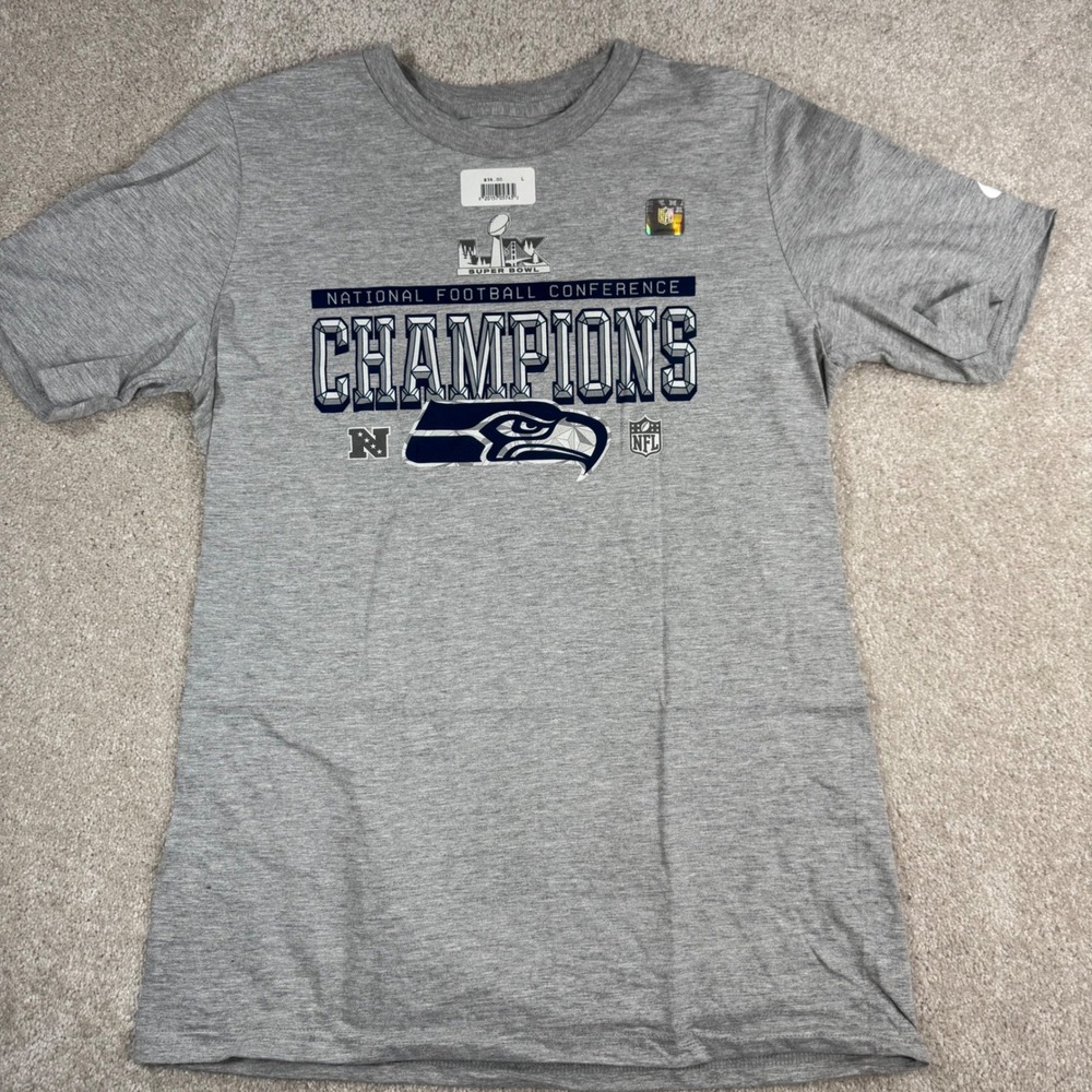 Nike Seattle Seahawks Super Bowl XLIX NFC Champions T-Shirt Kids Large Gray